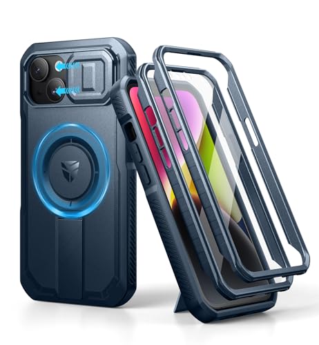 Dexnor for iPhone 13/iPhone 14 Case with Slide Camera Cover & Adjustable Kickstand & Built-in Screen Protector, Rugged Shockproof Bumper Cases Heavy-Duty Magnetic Protective Cover,Navy Blue - color: Navy Blue, size: IPhone 13/14