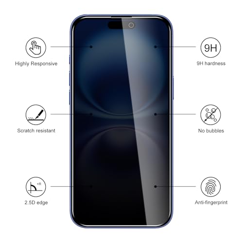 2 Pack Privacy Screen Protector for iPhone 16 with 2 Pack Camera Lens Protector, 9H Hardness Double Shatterproof Anti-Spy Tempered Glass Film, Easy Installation - size: iPhone 16