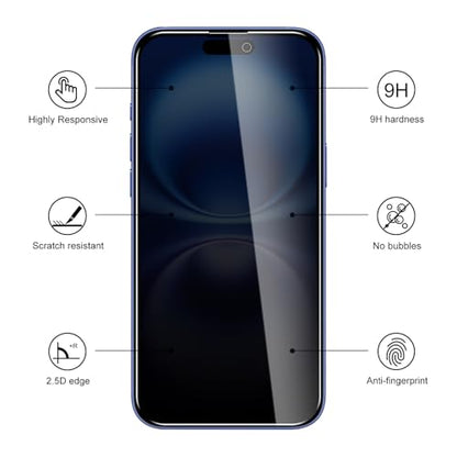 2 Pack Privacy Screen Protector for iPhone 16 with 2 Pack Camera Lens Protector, 9H Hardness Double Shatterproof Anti-Spy Tempered Glass Film, Easy Installation - size: iPhone 16