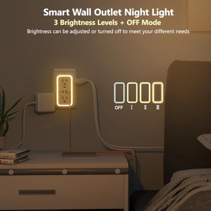 Wall Outlet Extender with Night Light, Power Plug Adapter Multi Plug Outlet Surge Protector with 4 USB Charging Ports (2 USB C), Adapter Spaced Outlets for Home Travel Office-ETL - color: White with Night Light