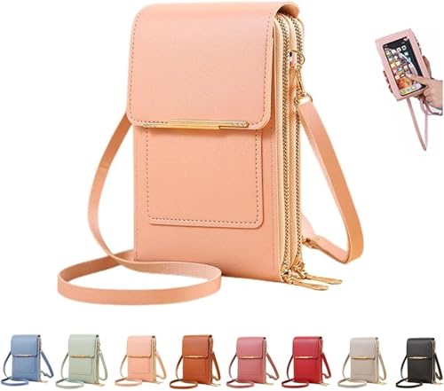 Touchscreen Phone Crossbody Bag,Waterproof PU Leather with Adjustable Shoulder Straps, Small Crossbody Cell PurseWallet for - color: Pink