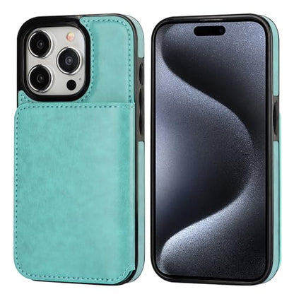 KIHUWEY Compatible with iPhone 15 Pro Wallet Case Credit Card Holder, Premium Leather Kickstand Flip Hidden Magnetic Clasp Durable Shockproof Protective Cover for iPhone 15 Pro 6.1 inch (Mint Green) - color: Mint Green