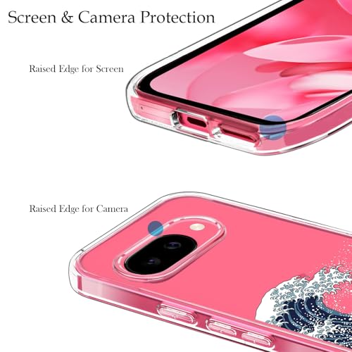 Unov for Pixel 10a Case, Clear with Design, Slim Fit Good Grip, Embossed Phone Case, Shockproof Protective Cover, Raised Camera Protection, Soft TPU, Great Wave - color: Great Wave