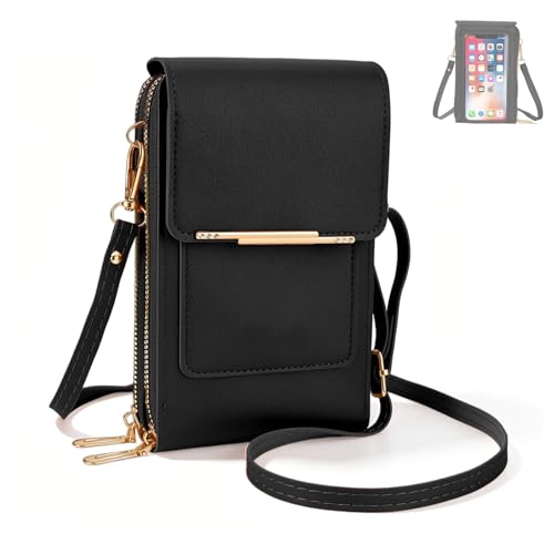 Touchscreen Phone Crossbody Bag,Touch Screen Crossbody Phone Purse,Touchscreen Crossbody Phone Wallet,Compact and Portable - color: Black