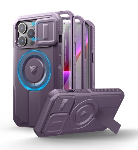 Dexnor for iPhone 13 Pro Case with Slide Camera Cover & Adjustable Kickstand & Built-in Screen Protector, Magnetic Rugged Shockproof Bumper Cases Heavy-Duty Magnetic Protective Cover,Phantom Purple - color: Phantom Purple, size: IPhone 13 Pro