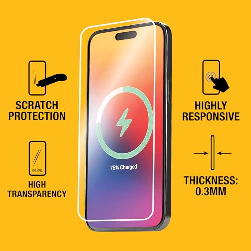 DEWALT Glass Screen Protector for iPhone — Apple Compatible Tempered Glass Screen Protector — Easy Install Screen Protection for iPhone — Applicator Included — 2-Pack (iPhone 16 Pro) - size: iPhone 16 Pro