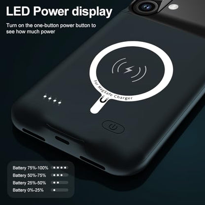 Battery Case for iPhone 17, 10000mAh High-Capacity Protective Rechargeable Extended Charger Power Case Compatible Qi Magsafe with iPhone 17 (6.3 inch) Wireless Charging Case Support Carplay (Black) - size: iPhone 17