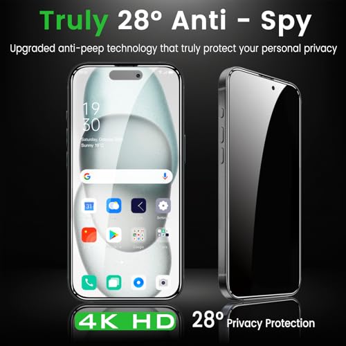 Romkasi 4 Pack Privacy Screen Protector for iPhone 15 Plus 6.7 Inch with 4 Pack Camera Lens Protector, Anti Spy Tempered Glass Film, Anti-Scratch, Touch Sensitive, Case Friendly - color: iPhone 15 Plus