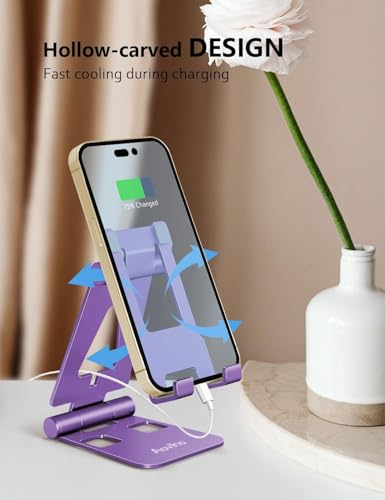 Aoviho Foldable Cell Phone Stand for Desk, Holder for iPhone,Purple - color: Purple