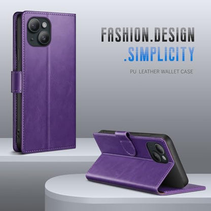 Wallet Case for iPhone 15 6.1", Purple | RFID-Blocking Card Holder, Kickstand, Magnetic Closure, PU Leather Folio Flip Cover, Protective Women Men Cases - color: Purple, size: iPhone 15