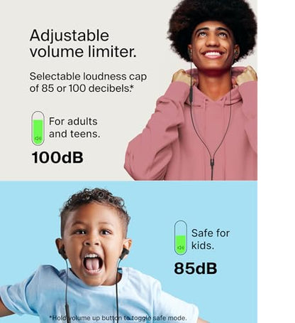 Belkin USB-C Wired Earbuds, Adjustable Volume Limiter, IPX5 - color: Black, size: One Size, style: USB-C + Volume Control