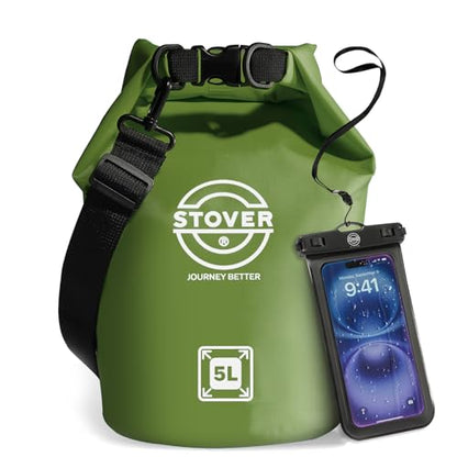 STOVER 5/10/25/30/40L Waterproof Dry Bag, Small Lightweight Roll Top Dry Bag Backpack w/Waterproof Phone Case, Kayaking, Travel, Hiking, Fishing, Tubing, Camping, the Beach, Men/Women (Green) - color: 5/10l Green, size: 5L