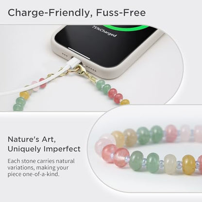 POSADINA Natural Stone Phone Charm, Beaded Healing Phone Wrist Strap, Handmade Cellphone Chain Lanyard with Tether Tab - color: Rainbow Muse