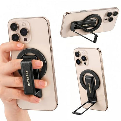 Magnetic Aluminum Phone Ring Grip Stand for iPhone 12-17 Pro Max - color: Black