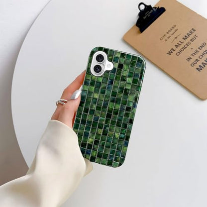 DJSOK Compatible with iPhone 16,Glossy PC Anti-Scratch Shockproof Case - Aesthetic Toned Tiles Green Glass - color: Aesthetic Toned Tiles Green Glass, size: iPhone 16
