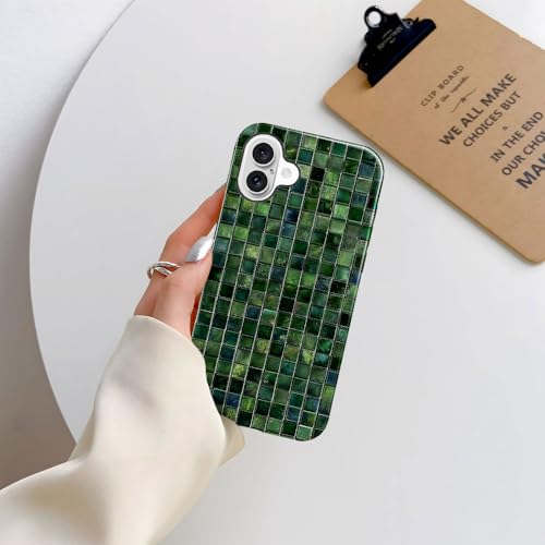 DJSOK Compatible with iPhone 16 Plus,Glossy PC Anti-Scratch Shockproof Case - Aesthetic Toned Tiles Green Glass - color: Aesthetic Toned Tiles Green Glass, size: iPhone 16 Plus