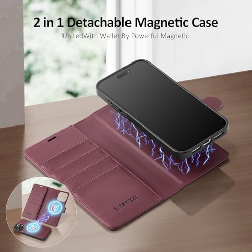 Shieldtop Compatible with MagSafe iPhone 13 Pro Wallet Case,Wine Red - color: Wine Red, size: iPhone 13 Pro - 6.1"