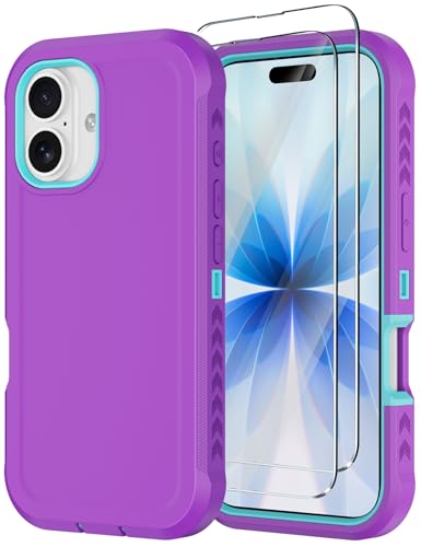 Magnetic for iPhone 17 Case Heavy Duty Military-Grade Shockproof,Anti-Slip 3-Layer Rugged Drop Protection with Screen Protector,Compatible with MagSafe,Anti-Scratch for i 17 Phone Cover (Purple) - color: Purple-m