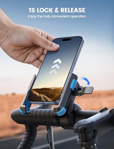 Lamicall Motorcycle Bike Phone Mount, 1s Quick Release Bike Phone Holder - color: Blue