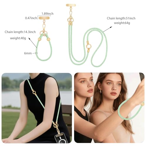 Crystal Phone Lanyard Crossbody and Wrist Strap Lanyard Rhinestone Anti-Theft Phone Strap Phone Neck Strap for Women - color: Light Green