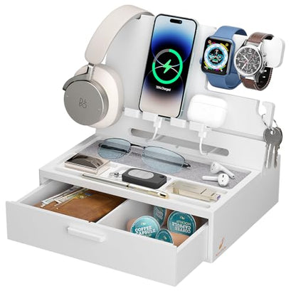 Pezin&Hulin Docking Station with Drawer, Nightstand Organizer (White) - color: White