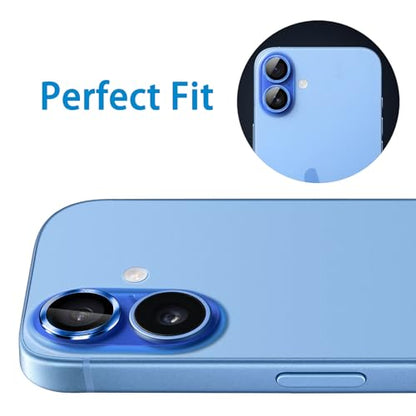 Designed for iPhone 16 and 16 Plus Camera Lens Protector, Metal Lens Cover 9H Tempered Glass Camera Cover Anti Scratch Shockproof Screen Protector, - color: Ultramarine