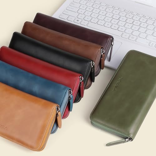 VISOUL Leather Long Zipper Pouch Wallet for Men and Women with RFID Blocking, Large Clutch Cash Long Wallet with Zipper (Black) - color: Black