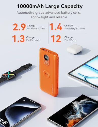 Portable Charger 10000mAh 20W, Wall Plug, 2 Cables, iWatch Charging - color: Vitality Orange