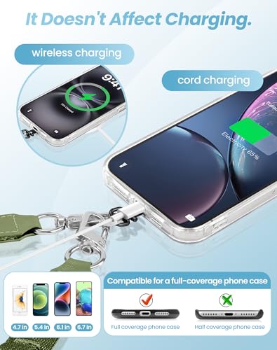 SHANSHUI Clip and Go Phone Strap Wallet Crossbody Phone Lanyard, Detachable Wristlet Strap with Zipper Phone Screen ID Window, 2 Pcs Metal Tether Pads Compatibe for iPhone & Most Smartphones Green - color: Green