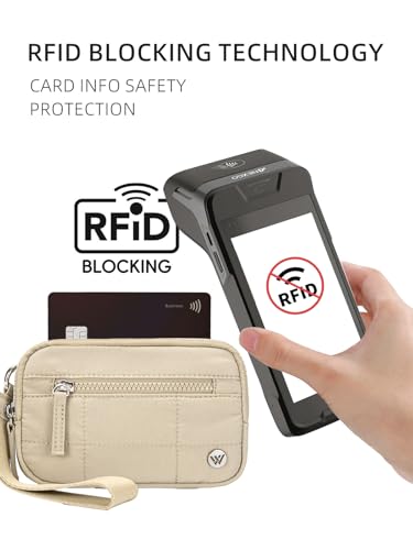 WESTBRONCO Wristlet Wallets for Women – RFID Blocking Quilted Nylon Phone Wallet, Card Holder Purse for Travel & Everyday Use - color: Khaki