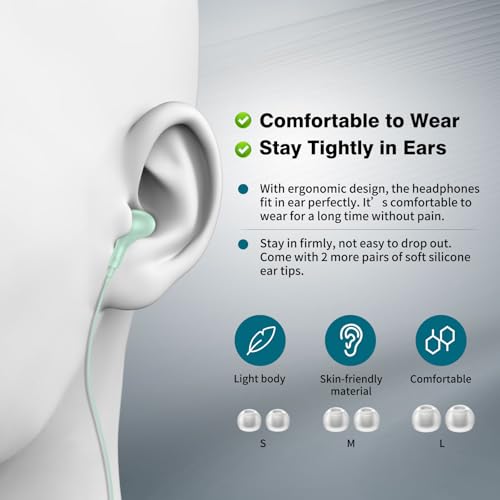 APETOO Wired Earbuds in-Ear Headphones 3.5mm Jack for Laptop/School Mint - color: Green