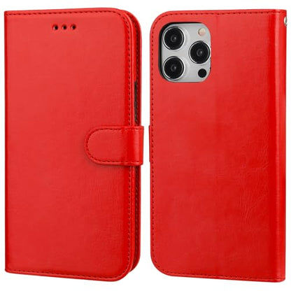 Bocasal Detachable Wallet Case Card Holder for iPhone 15 Pro Max Red | RFID Blocking Kickstand Card Slots Holder PU Leather Magnetic Shockproof Wrist Strap Removable Flip Protective Cover 6.7 inch - color: Red