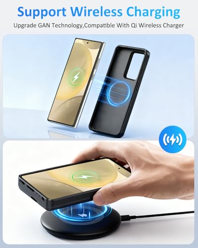 Battery Case for Samsung Galaxy S24, 10000mAh Magnetic Rechargeable Extended Charge QI Wireless Charging Case, Portable Protective Power Bank for Galaxy S24(6.2") - Black