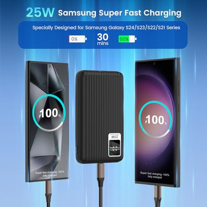 25W Super Fast Charging Portable Charger 10000mAh Power Bank,Built in Cable