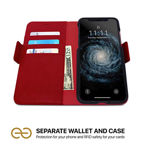 Dreem Fibonacci 2-in-1 Wallet Case for Apple iPhone SE 3 (2022), SE 2, & 8/7 - Luxury Vegan Leather, Magnetic Detachable Shockproof Phone Case, RFID Card Protection, 2-Way Flip Stand - Red - color: Red, size: iPhone SE 3 (2022), SE 2, & 8/7