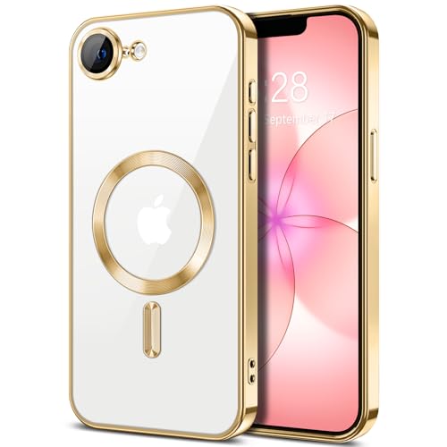 Hython Magnetic Clear for iPhone 17e Case with Camera Lens Protector [Compatible with MagSafe] Luxury Plating Edge Slim Soft TPU Cover Protective Phone Case for iPhone 17e 6.1", Gold - color: Gold, size: Iphone 17e - 6.1 Inch