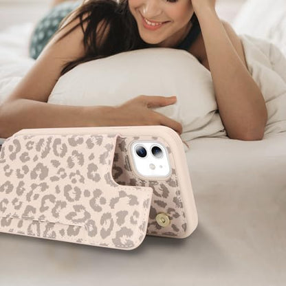 iCoverCase Compatible with iPhone 11 Case with Card Holder, Wallet Phone Case for Women Men RFID Blocking PU Leather Protective Case 6.1 Inch (Beige Leopard) - color: Beige Leopard