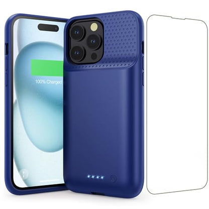 Battery Case for iPhone 15 Pro Max,Powerful 8600mah Ultra-Slim Protective Charging Case,15W Fast Charging Portable Rechargeable Expandable Battery Charger Cover for iPhone 15 Pro Max(6.7inch)-Blue - color: Blue