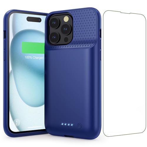 Battery Case for iPhone 15 Pro Max,Powerful 8600mah Ultra-Slim Protective Charging Case,15W Fast Charging Portable Rechargeable Expandable Battery Charger Cover for iPhone 15 Pro Max(6.7inch)-Blue - color: Blue