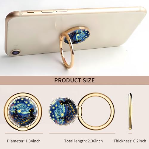 Cell Phone Ring Holder, Cute Metal Phone Grip Stand Finger Ring Kickstand, Flexible 360°Rotation Phone Tablet Case Accessories Compatible with Most Phones Starry Night Cat - color: Starry Night Cat