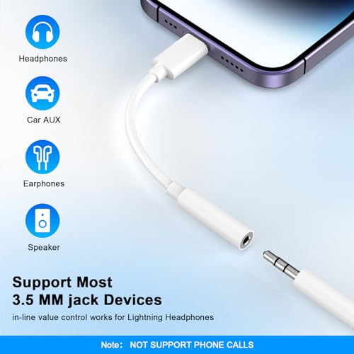 [Apple MFi Certified] 5 Pack Lightning to 3.5 mm Headphone Jack Adapter - color: White