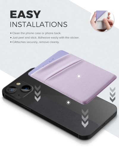 VULKIT Phone Card Holder Slim Elastic Adhesive Phone Wallet Credit Card Sleeves Sticker for Back of Smartphone(Lilac) - color: Lilac