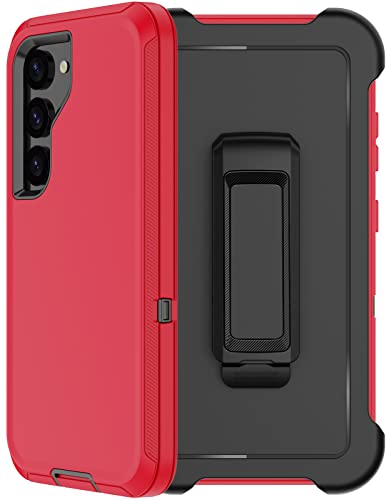 for Samsung Galaxy S23 Case with Belt Clip Holster, 2 x Screen Protector, Heavy Duty Military Grade Full Body Shockproof Dust-Proof Rugged Protective Cover for Samsung S23 5G (Red) - color: Red