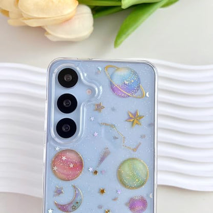 LSEEKA for Samsung Galaxy S25 S24 Clear Case with Glitter Stars Planet Universe Design,Sparkle Bling Cute Slim Soft TPU Protective Women Girl's Phone Cover for Samsung Galaxy S25 S24 - size: for Samsung S24/S25