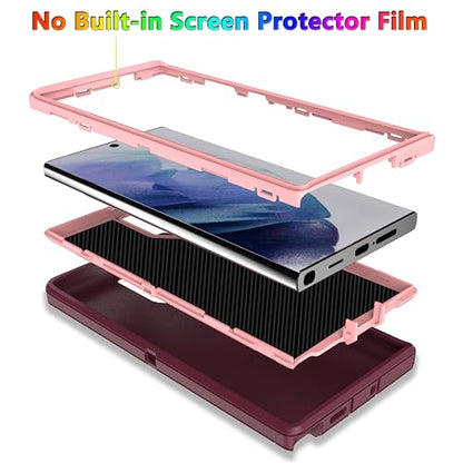 MXX Case Designed for S24 Ultra, 3-Layer Super Full Heavy Duty Body Bumper Cover/Shock Protection/Dust Proof Case 5g 2024 (Plum/Pink) - color: Plum/Pink, size: Galaxy S24 Ultra