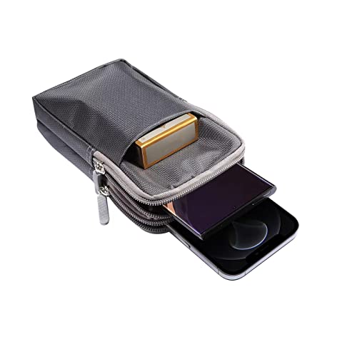 Multifunction Dual Phone Holster Men, Nylon Cell Phone Case Holder Mens Belt Pouch Loop/Clip, Smartphone Belt Wallet Purse 2 Zipper Pockets Compatible with iPhone 14 Pro Max Case 13 Pro Max, Black - color: Dark gray