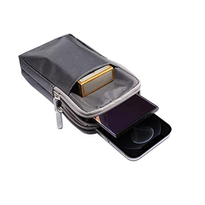 Multifunction Dual Phone Holster Men, Nylon Cell Phone Case Holder Mens Belt Pouch Loop/Clip, Smartphone Belt Wallet Purse 2 Zipper Pockets Compatible with iPhone 14 Pro Max Case 13 Pro Max, Black - color: Dark gray
