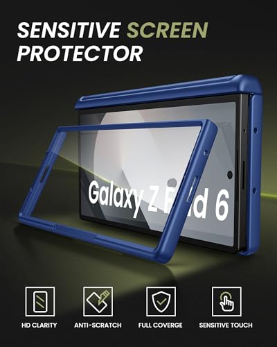 for Samsung Galaxy Z Fold 6 Case with Card Holder, Blue - color: Blue