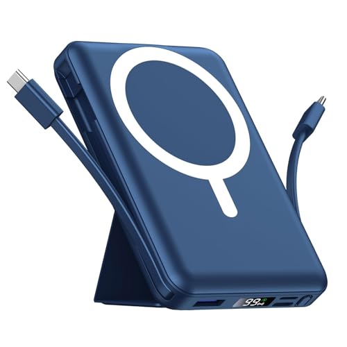 Azmuth for MagSafe Portable Charger, 10000mAh Magnetic Power Bank | 20W PD Fast Charging Magnetic Travel Charger with Dual USB-C LED Display for iPhone 17/16/15/14/13/12 Series - color: Blue