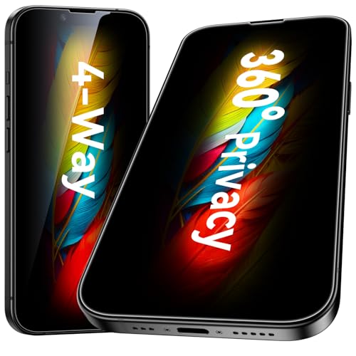 Esanik [2-Pack for iPhone 14 Plus/13 Pro Max 360° Privacy Screen Protector - 4-Way Anti-Spy Tempered Glass,Shatterproof, Anti-Peep, Scratch Resistant,Easy Installation Frame Included
